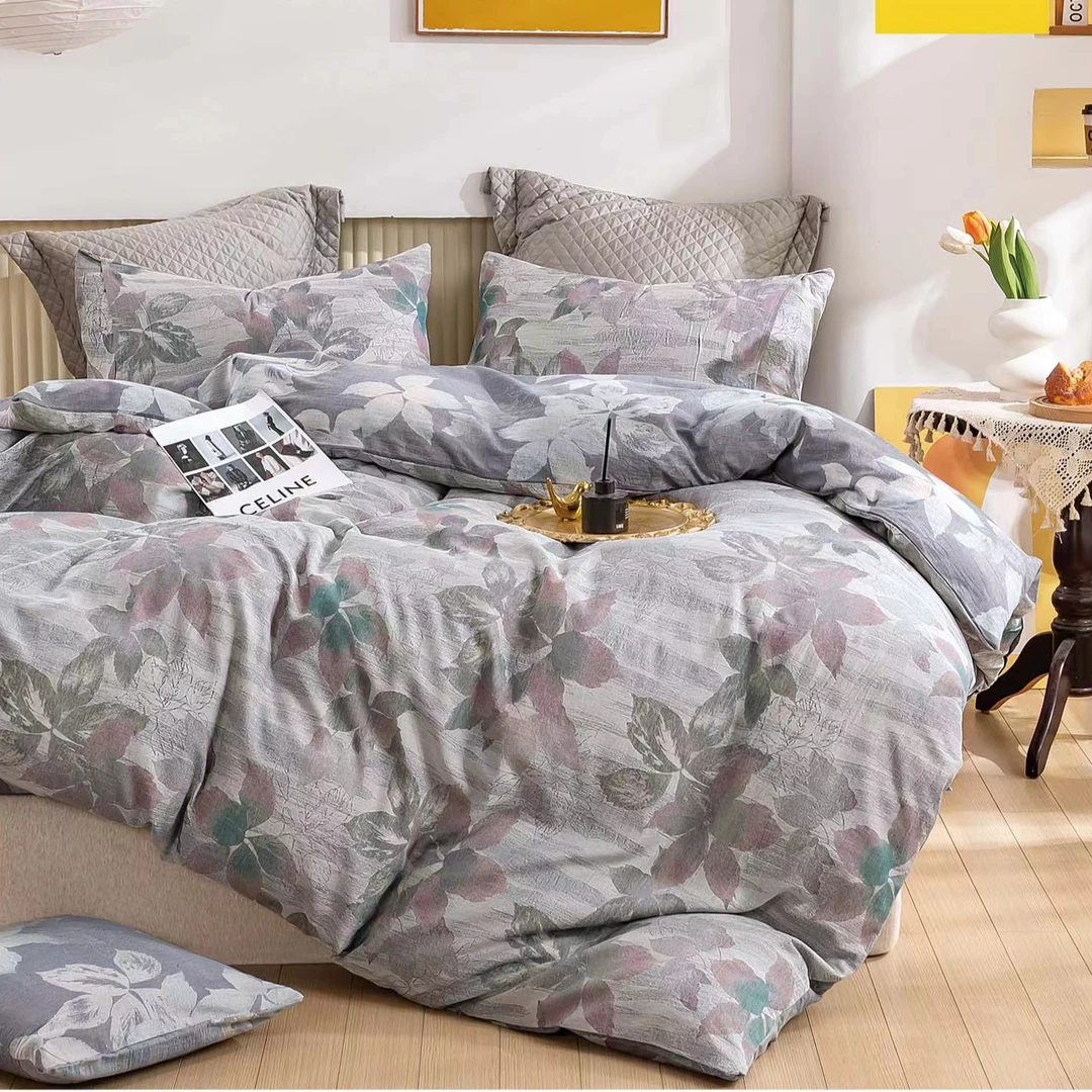 （叶林时光-灰兰）2*2.3米纯棉色织云锦面春秋冬被两面可用可机洗