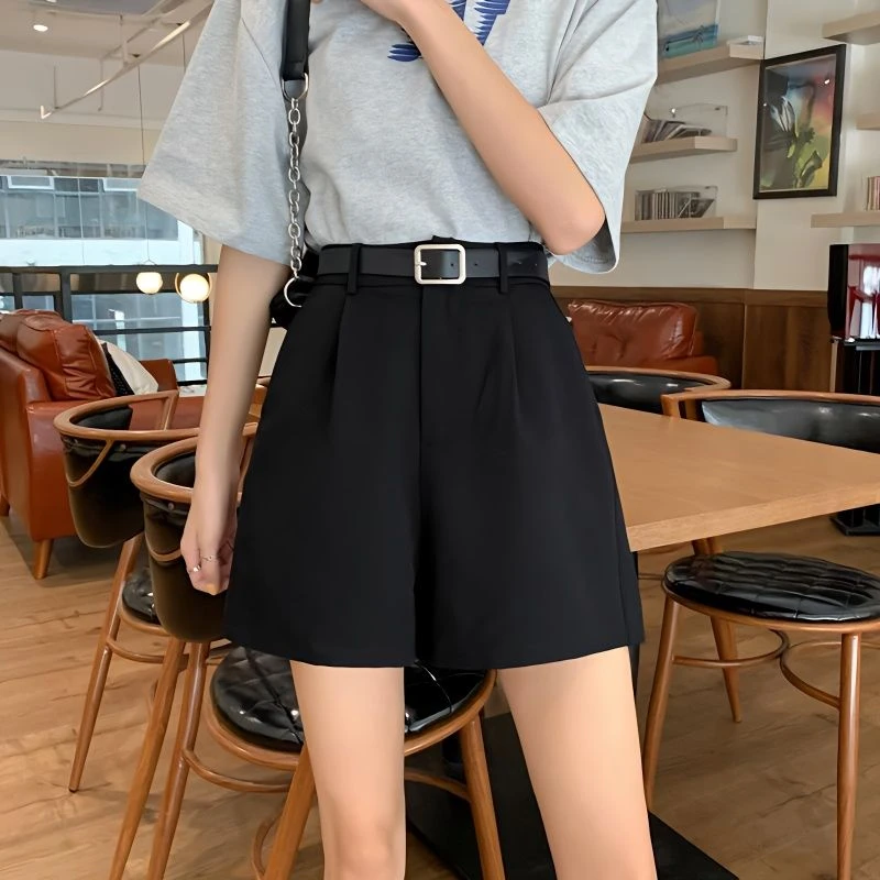 优质西装短裤女夏季2023年新薄款高腰显瘦a字型休闲阔腿四分裤子1