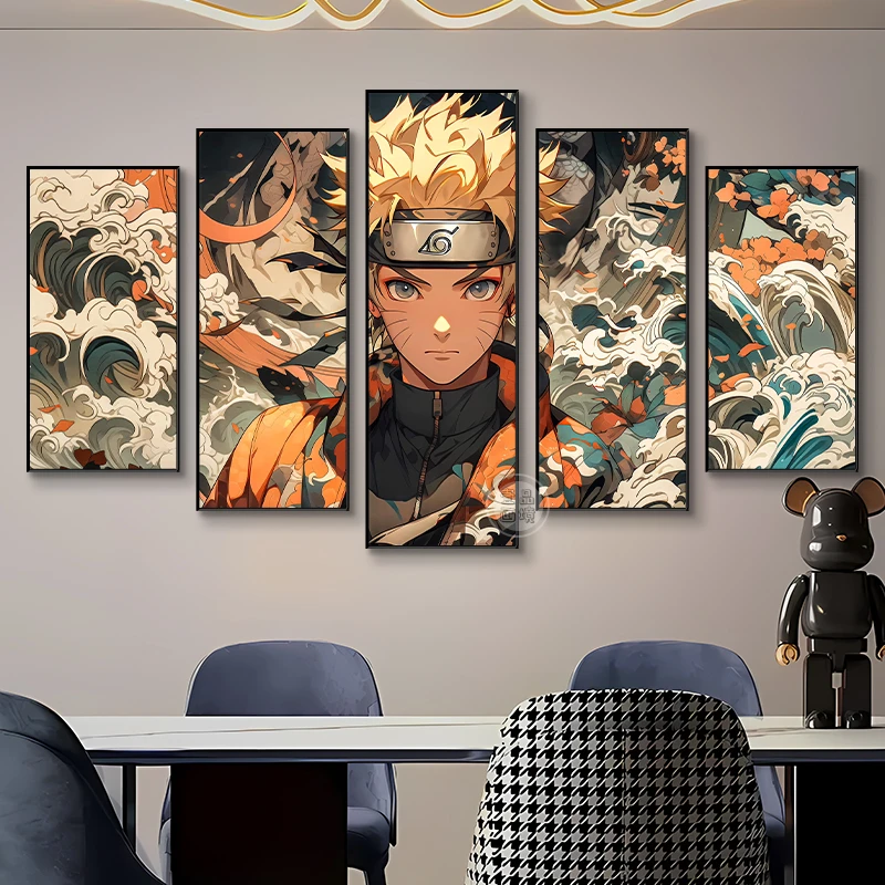 【直播福利】火影忍者漩涡鸣人五联挂画动漫网咖吧电竞房走廊装饰画