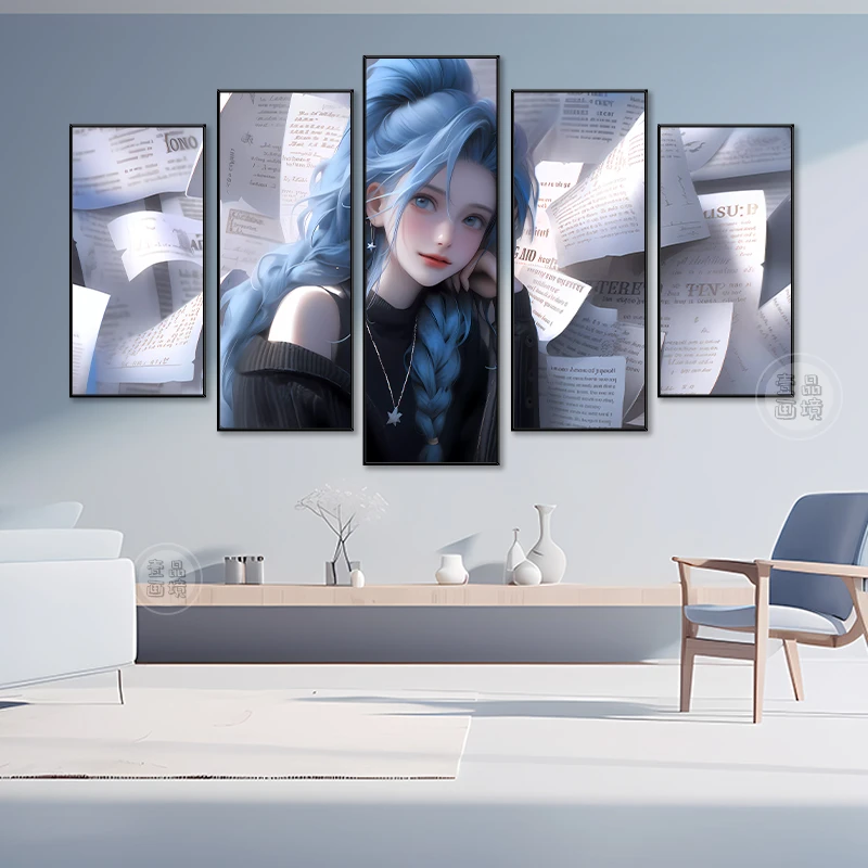 英雄联盟金克斯五联挂画萝莉美女电竞房间玄关客厅走廊卧室装饰画