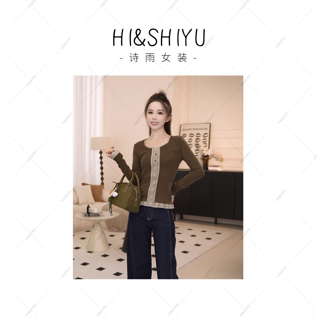 HISHIYU【蕾丝T】秋季新款百搭打底衫