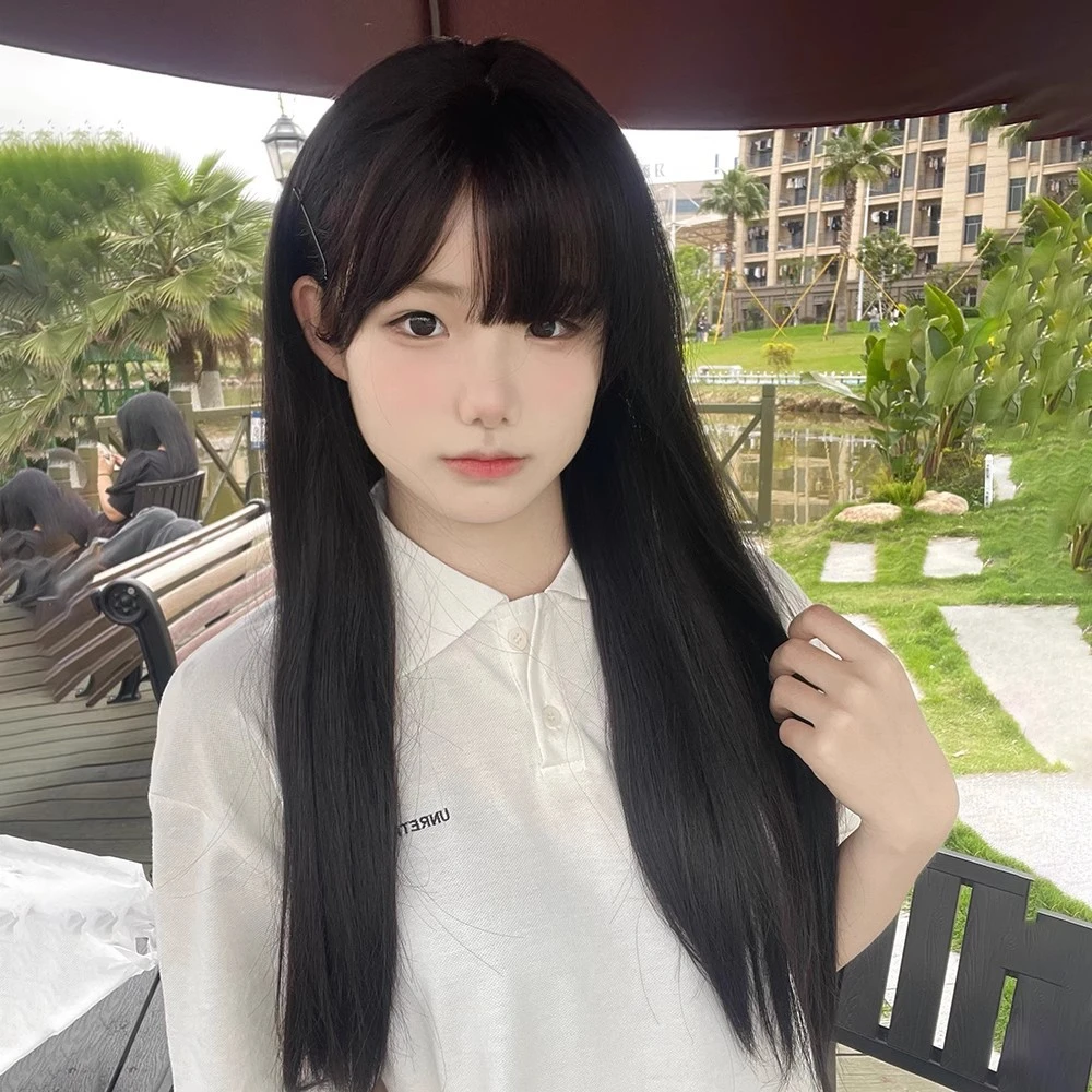 假发黑棕色自然蓬松女长直发圆脸学生甜美网红黑长直柔软放置程铭