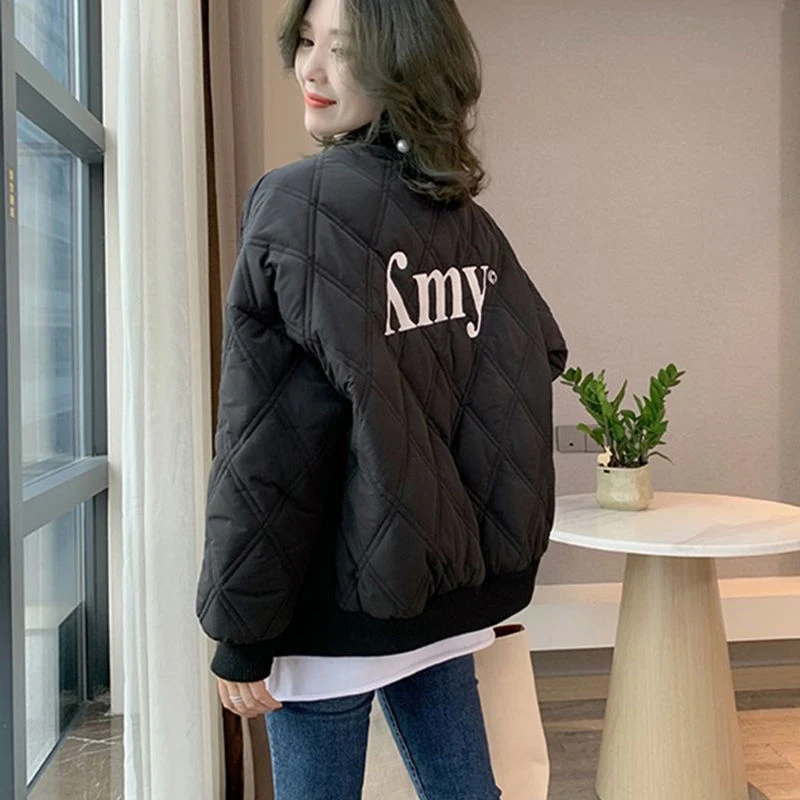 棒球领服女2023年新款轻薄羽绒衣氛围感女服女外套拉链绣花开春