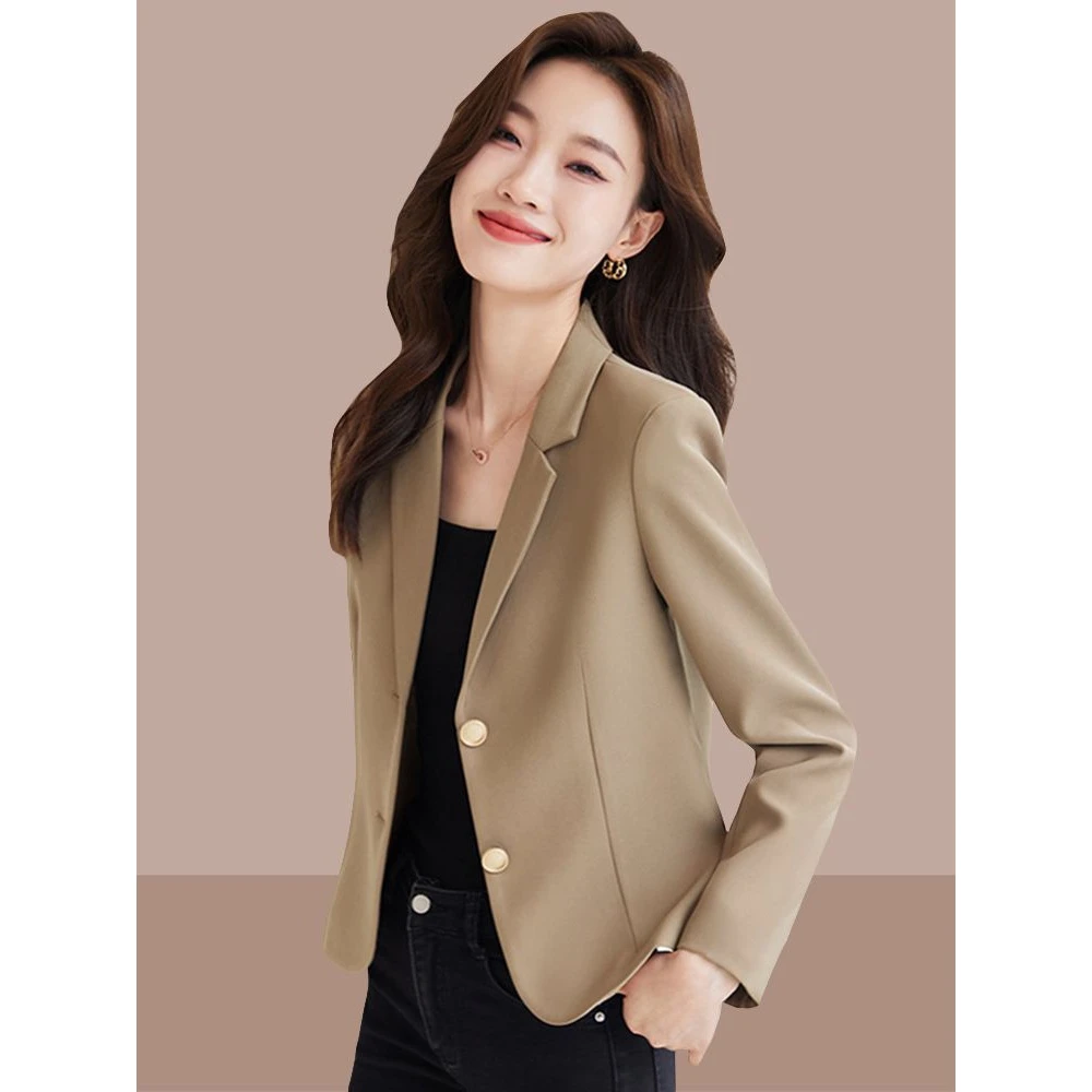 L小个子短款咖色小西装外套女高级感2023新款春秋季休闲西服女上
