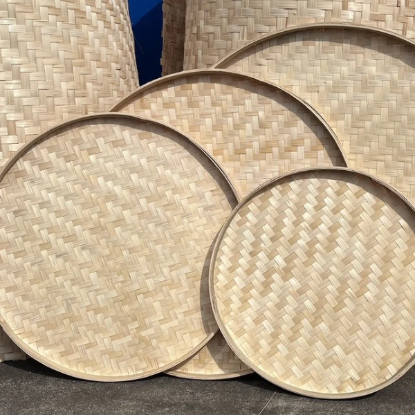 竹簸箕手工编织竹筛子手绘画画写字簸箕无孔平底道具装饰简约晾晒