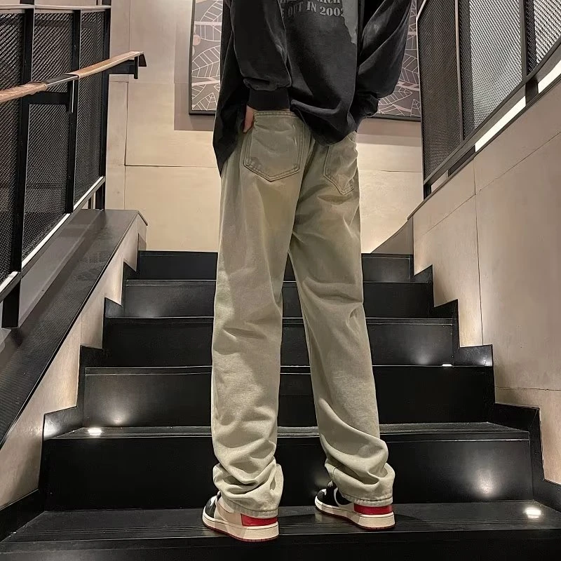【k40】牛仔裤男美式重磅黄泥染怀旧直筒裤子潮牌高街长裤