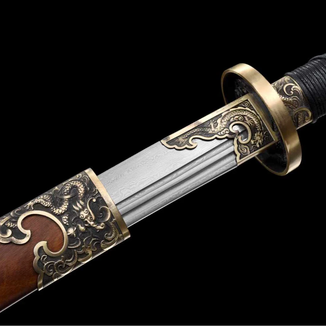 【火龙】震鳞 绣春刀 雁翎刀 纯铜装具 百炼折叠花纹钢刀身酸枝木鞘