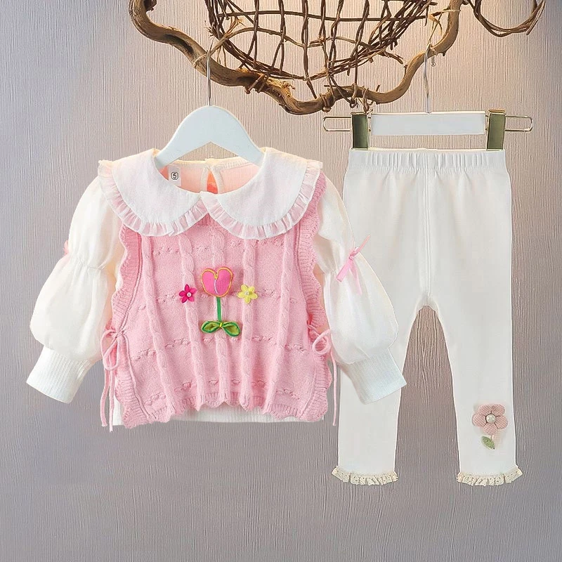 春秋装女童上衣外套三件套打底衫女宝宝套装外套毛衣公主1岁2岁3