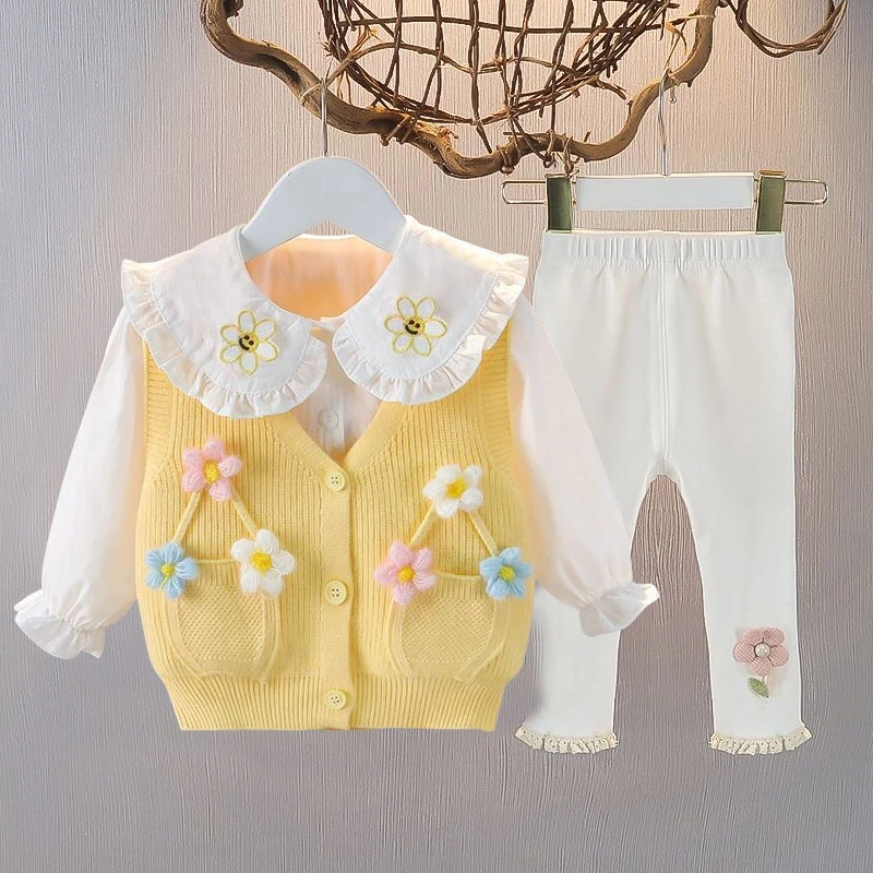 女童新款韩版春秋装女宝宝毛衣套装婴幼儿儿童两件套洋气外套上衣