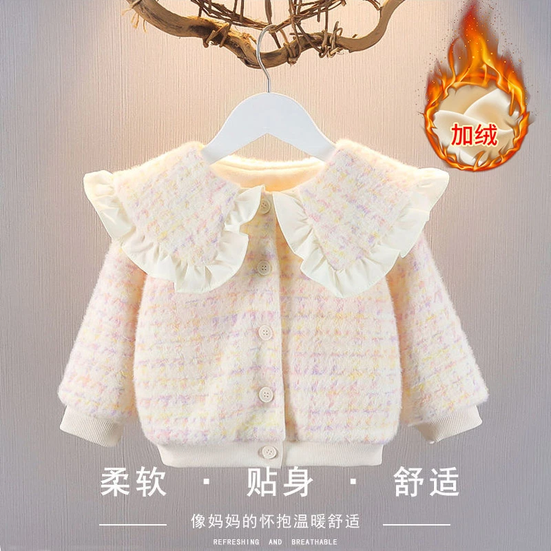 女童新款加绒加厚外套秋冬装洋气婴儿童棉衣女宝宝外塔小童1岁2岁