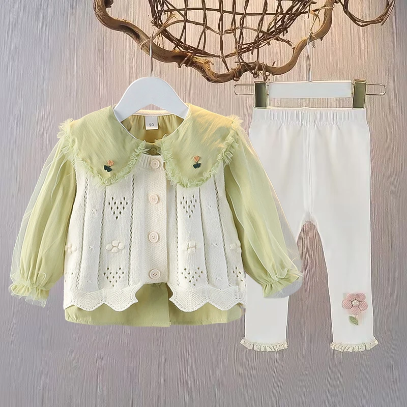 女童春秋装衬衣马甲套装女宝宝连衣裙可爱甜美婴幼儿外套1岁2岁3