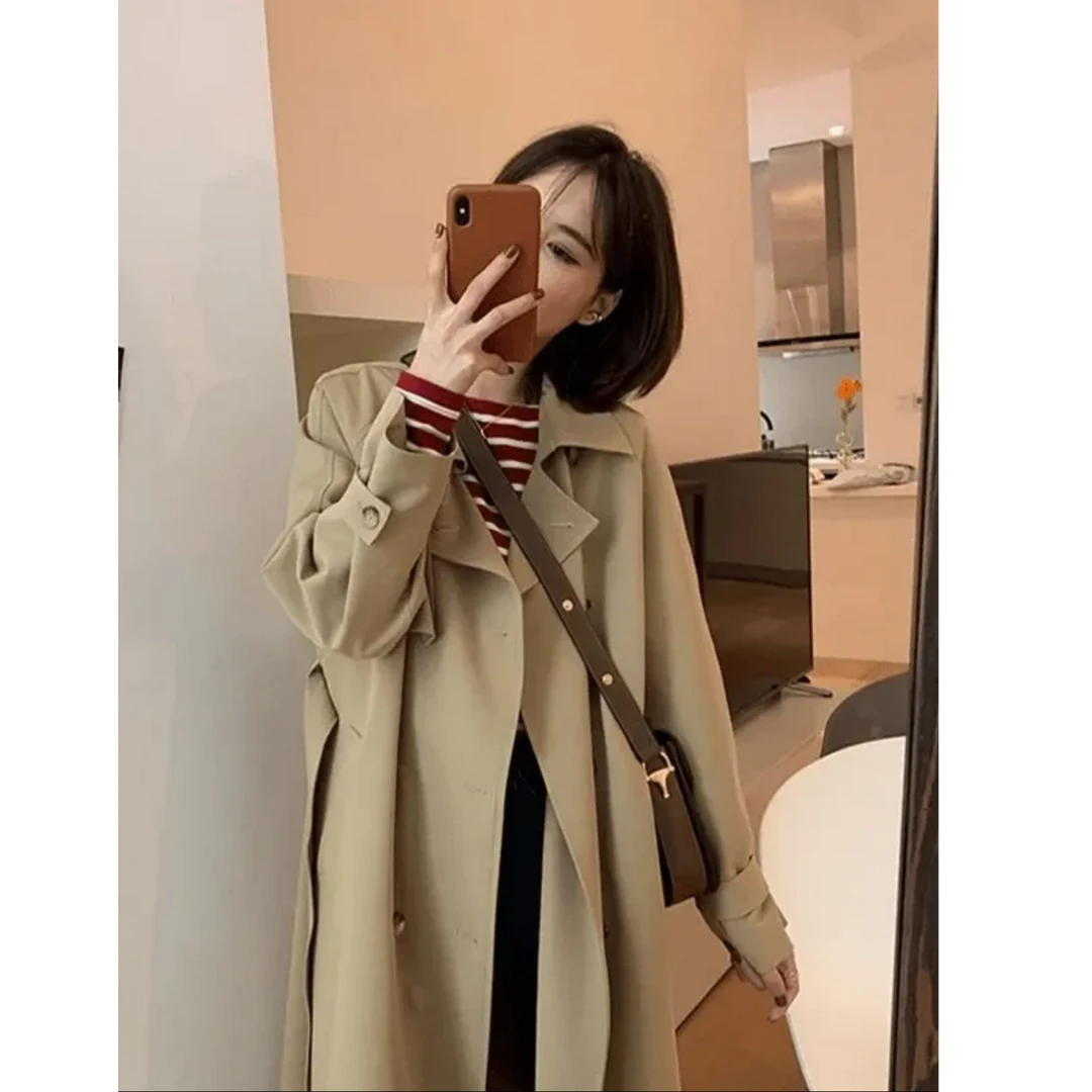 气质风衣小个子中长款韩系休闲百搭卡其色高级感外套女