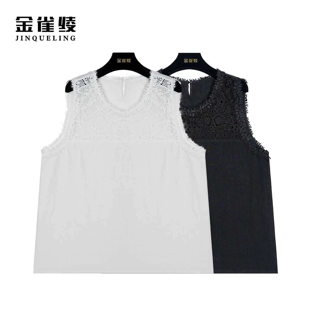 金雀绫【爱丽丝】100亚麻蕾丝休闲百搭镂空背心AS6251