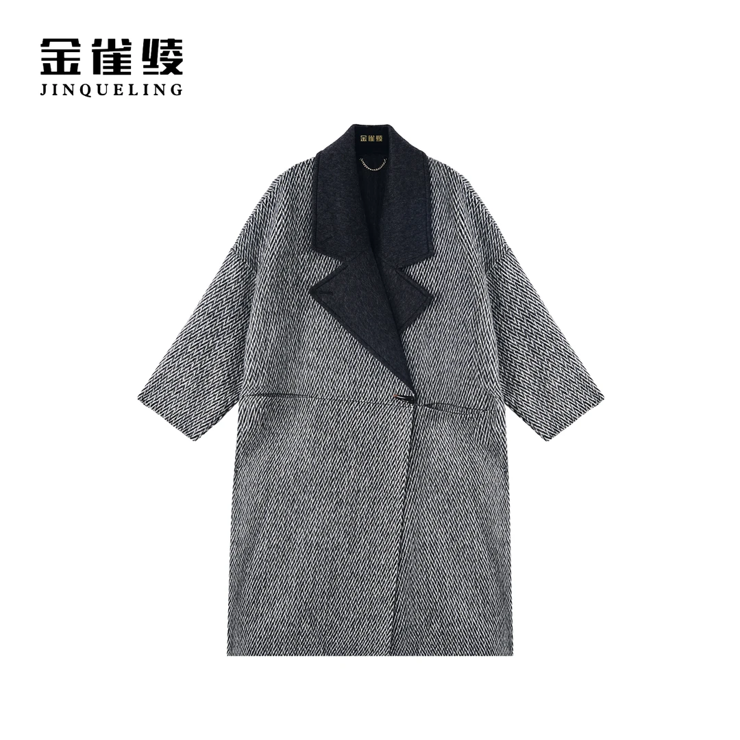 金雀绫【苏黎世的冬】秋冬设计师宽松潮流长款毛呢大衣SZK4MYM36