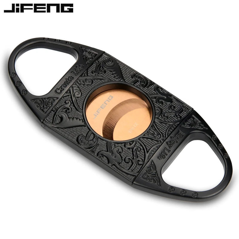 JIFENG季风雪茄剪双刃雪茄剪刀雕花锋利不锈钢雪茄剪烟器配皮套