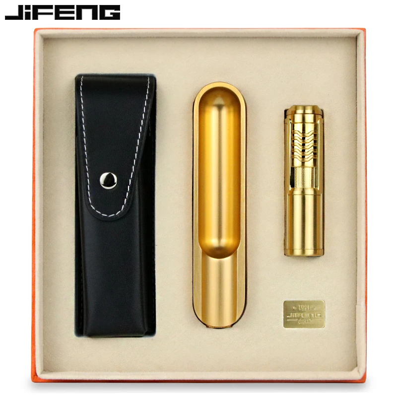 JIFENG季风雪茄烟灰缸金属创意烟缸便携打孔器灭烟器合一烟具套装