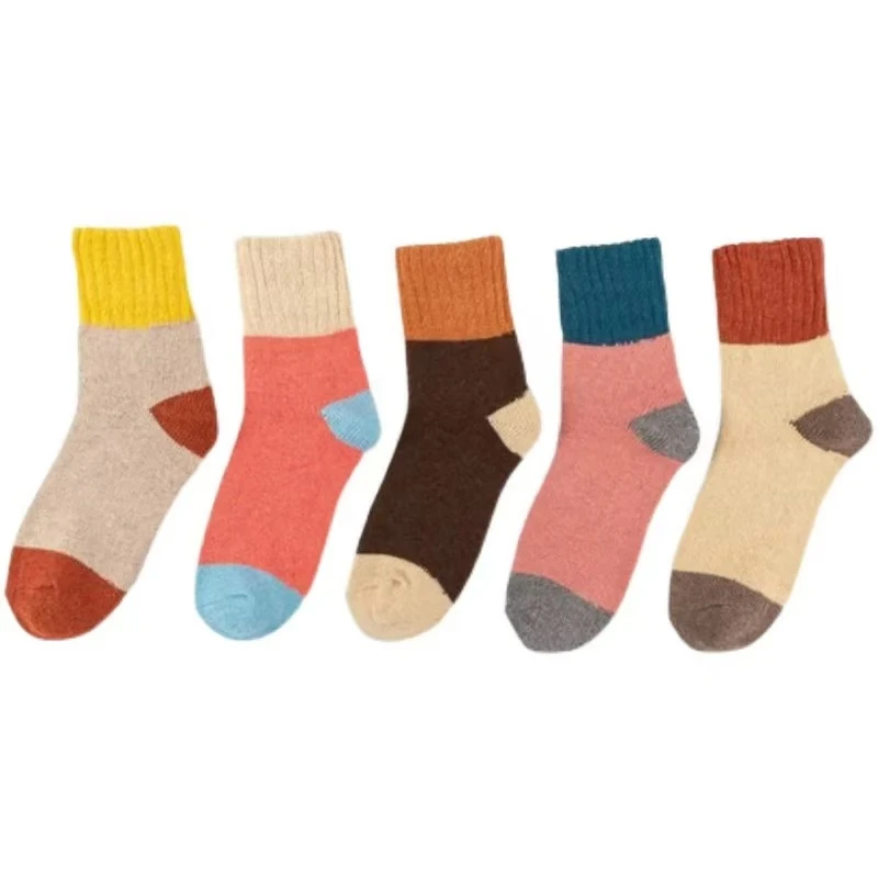 9287加厚毛圈复古拼色中筒袜