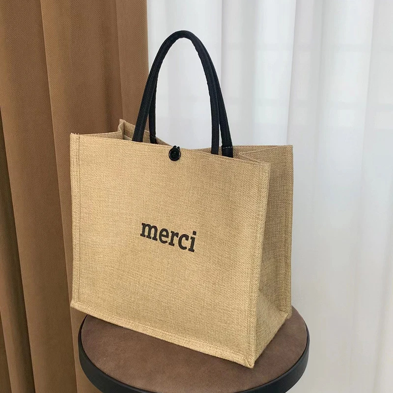 麻布手提袋女手提包妈咪包单肩休闲大容量女ins学生上班托特包