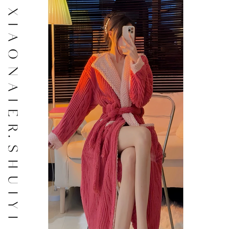 【沙漠玫瑰】厚绒睡袍+长裤休闲家居服秋冬