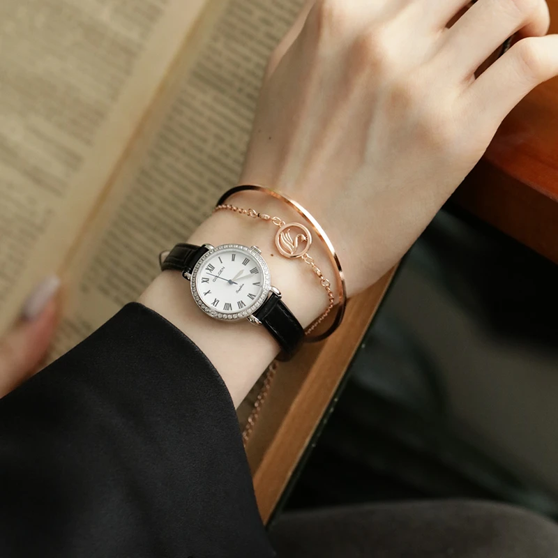 古尊手表女复古小表盘石英表小天鹅生日礼物轻奢女腕表19036