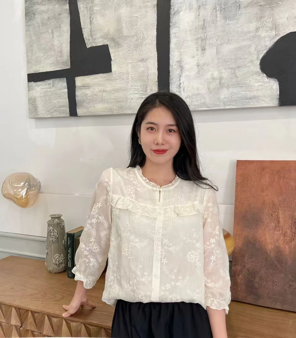 桐然精选编码221#秋季新款时尚百搭淑女气质甜美清新七分袖上衣
