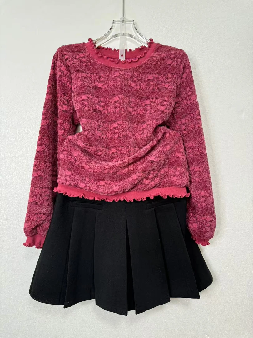 桐然精选036#秋冬新款高级独特气质百搭别致蕾丝内搭打底保暖上衣