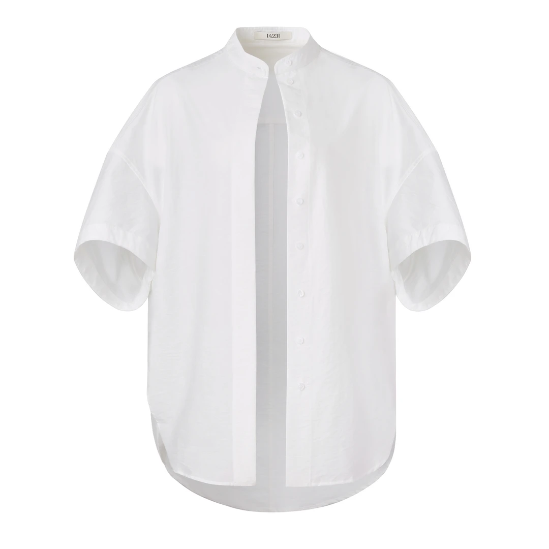 1423【极简外搭衬衫】极简立领垮肩袖设计白衬衫