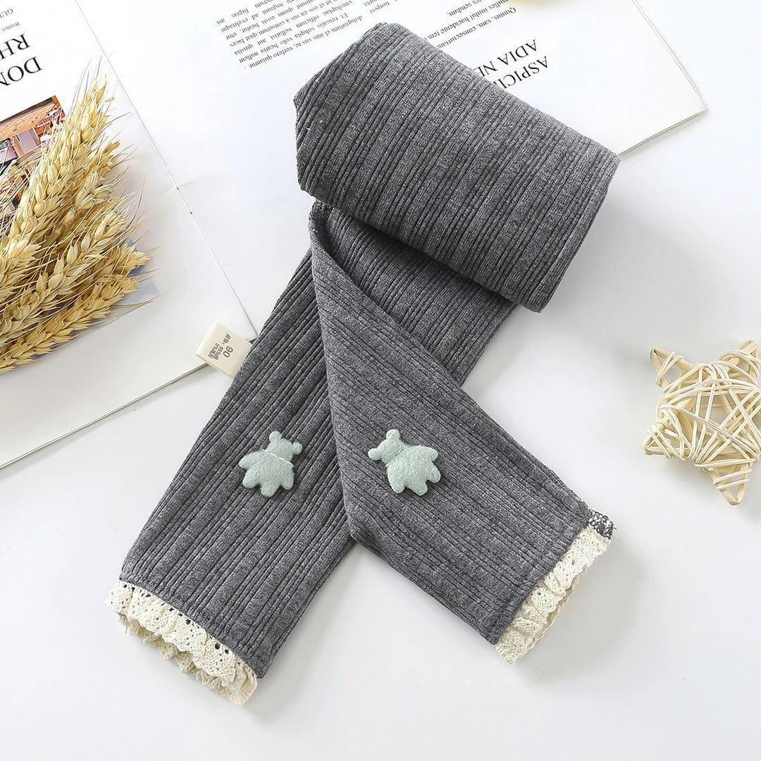 【无骨工艺】春季A类棉质花边小熊百搭女童中大童韩版简约棉打底裤