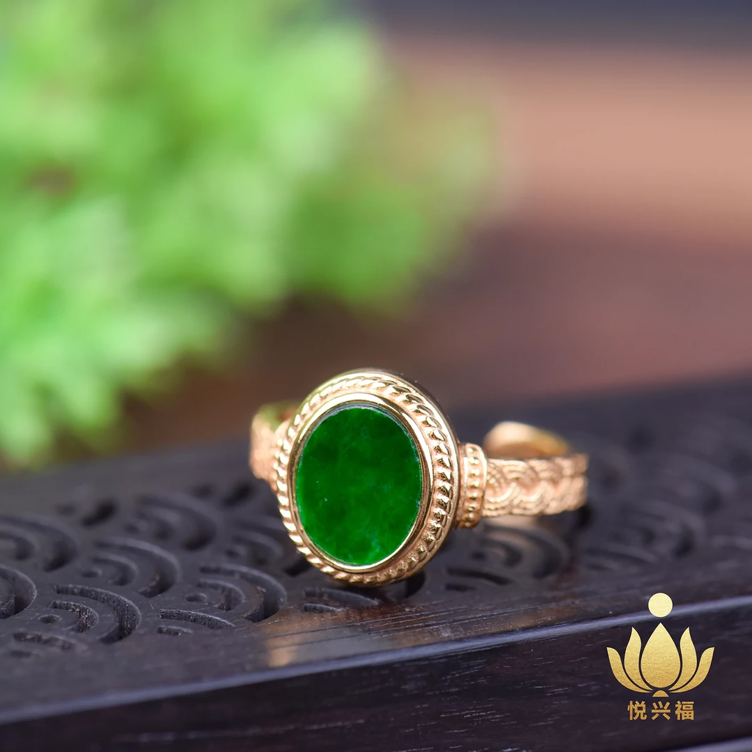 缅甸A货翡翠S925银时尚百搭复古满绿翡翠戒指多样性发