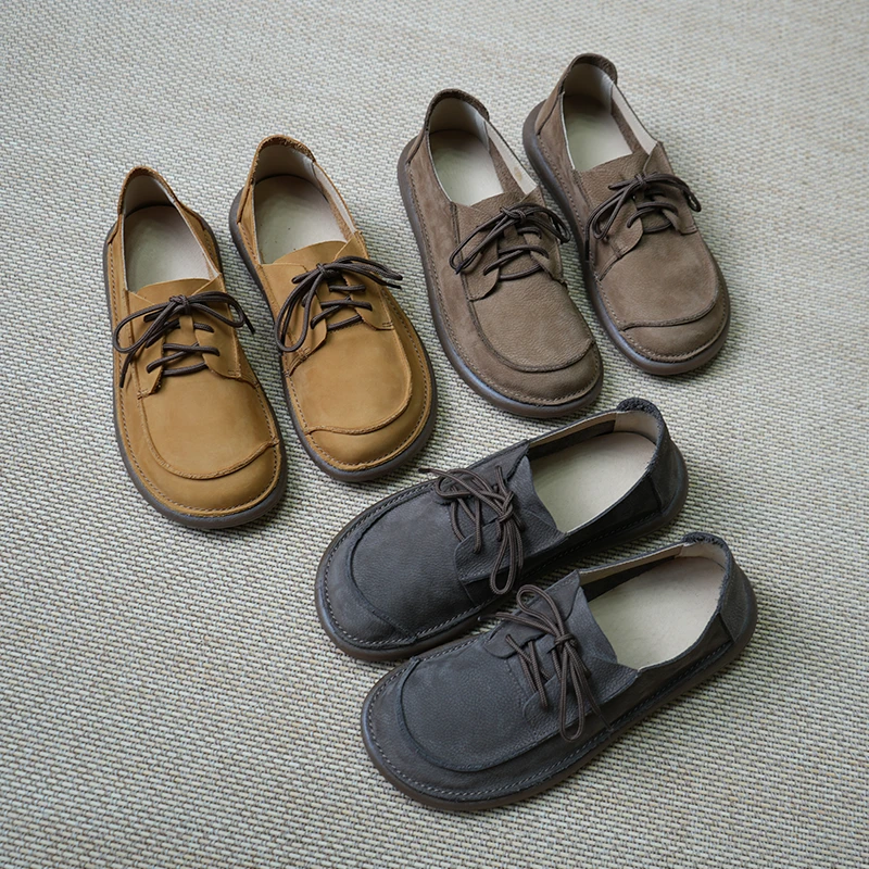 圆头休闲男鞋时尚百搭舒适软底软面平底低帮休闲男皮鞋系带2025