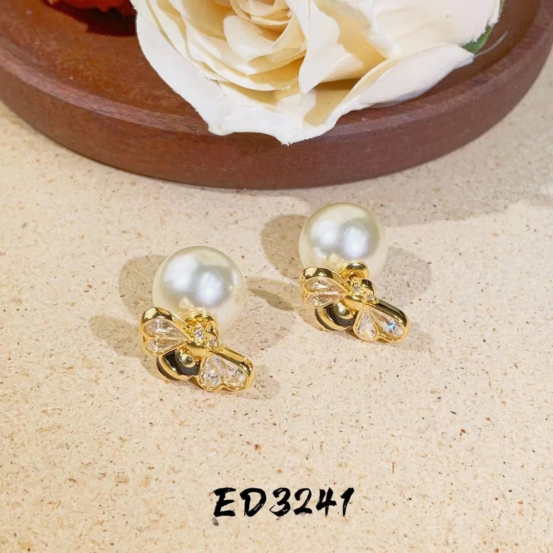 铜合金仿珍珠耳饰 【珠珠蜜蜂】时尚百搭气质简约金色耳环ed3241