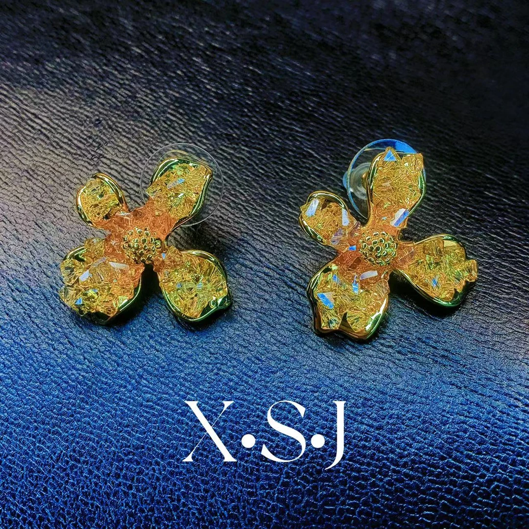 铜合金耳饰 气质轻奢时尚百搭黄色设计师法式ed2080