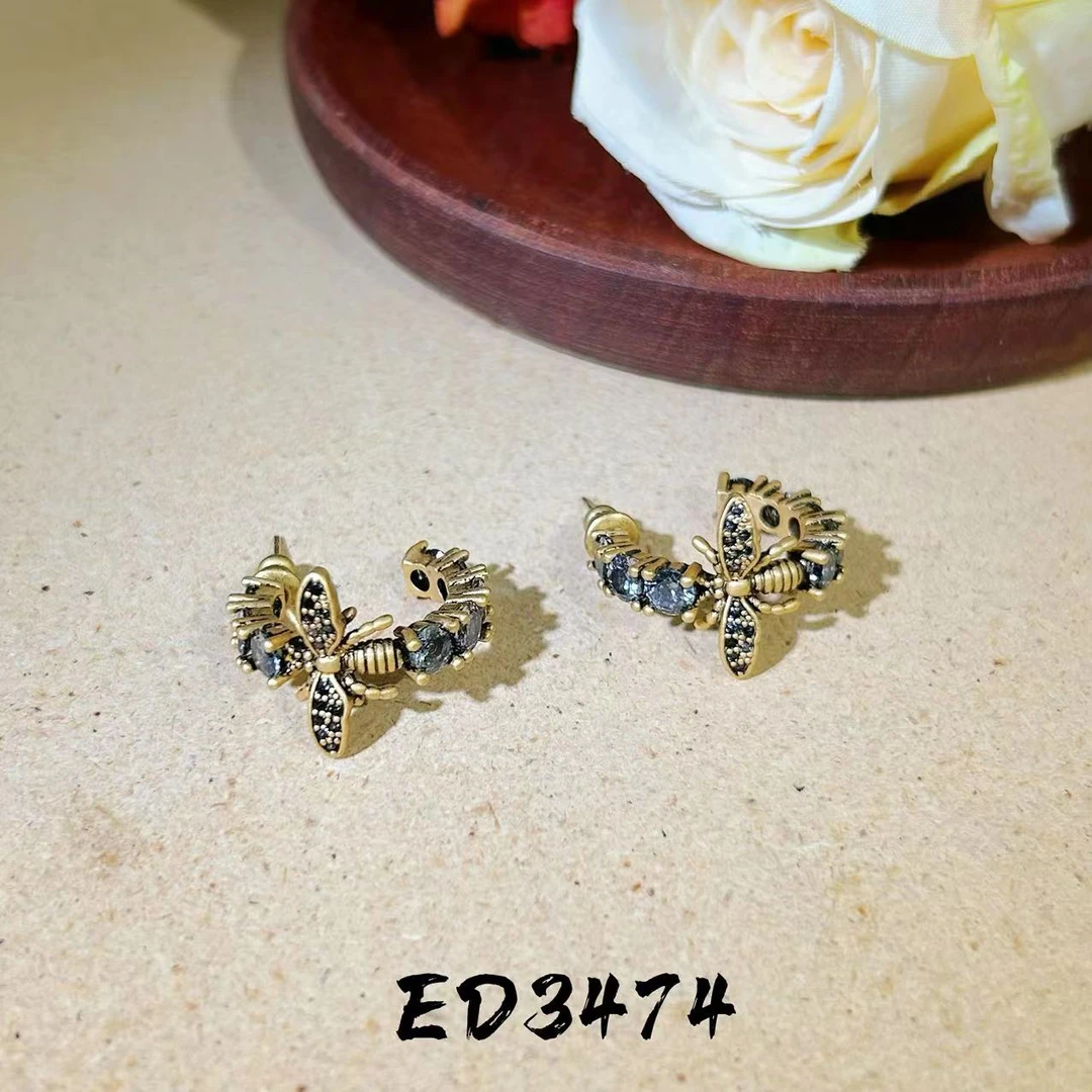 铜合金耳饰 气质轻奢时尚百搭复古法式精致镶嵌ed3474