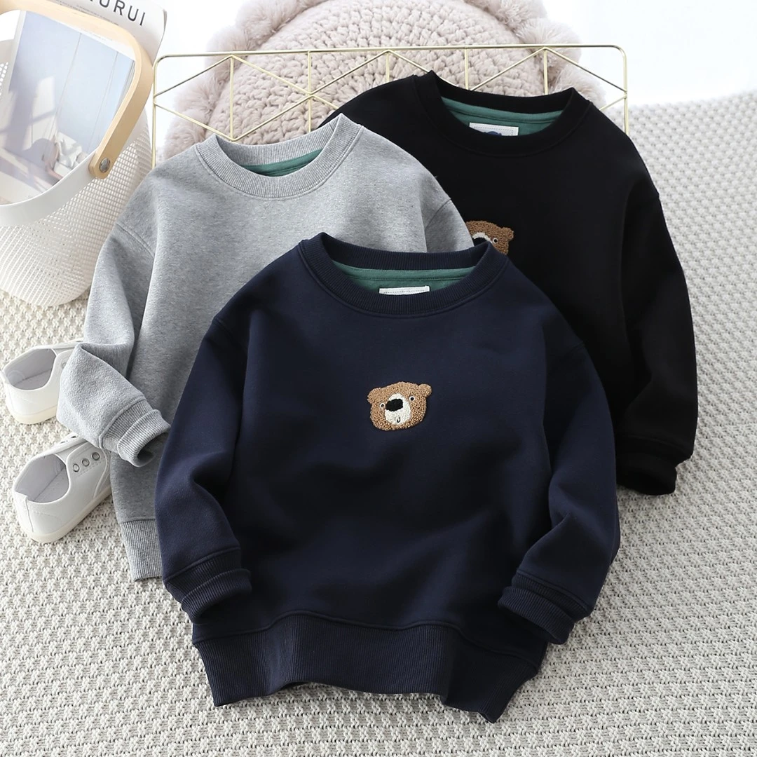 24新款秋冬儿童暖粒棉卫衣韩版刺绣中大童加绒保暖-824