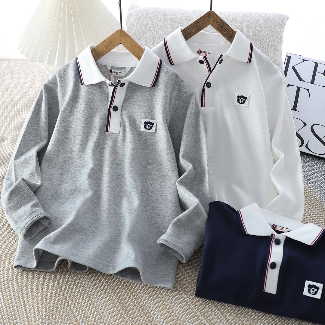 24春秋新款儿童polo长袖纯色舒适潮流中大童-203