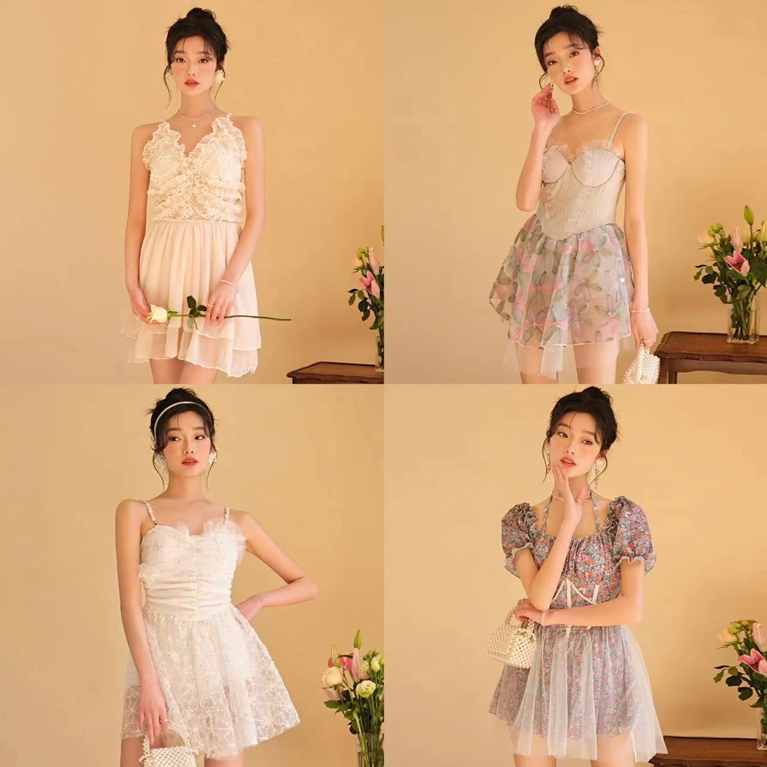 网红气质洋气百搭2025新款泳衣女童白色短款女士夏季法式设计师