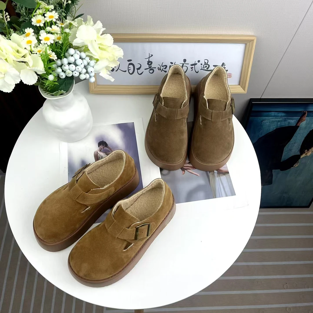 厚底增高勃肯女鞋子2024新款秋冬加绒毛鞋勃肯鞋