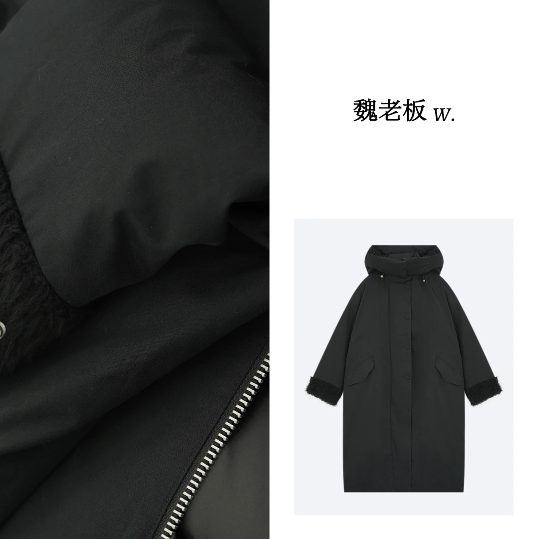 W.Diva【风姿】拉贡95鹅绒匹马棉洋气可拆卸帽中长鹅绒服34C061141