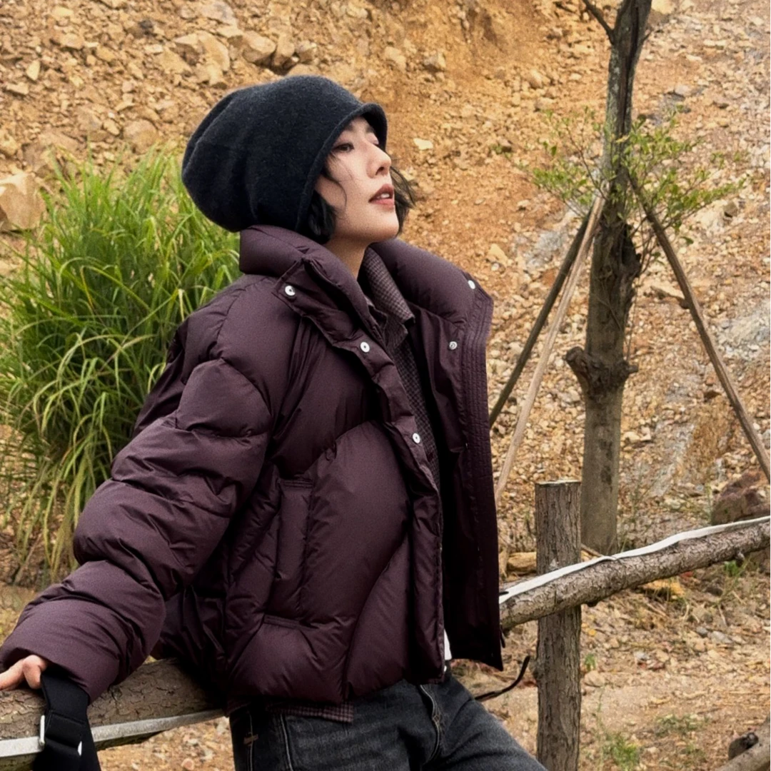 W.Diva【柔光】90白鸭绒品质洋气面包型立领短款羽绒服女4C2400901