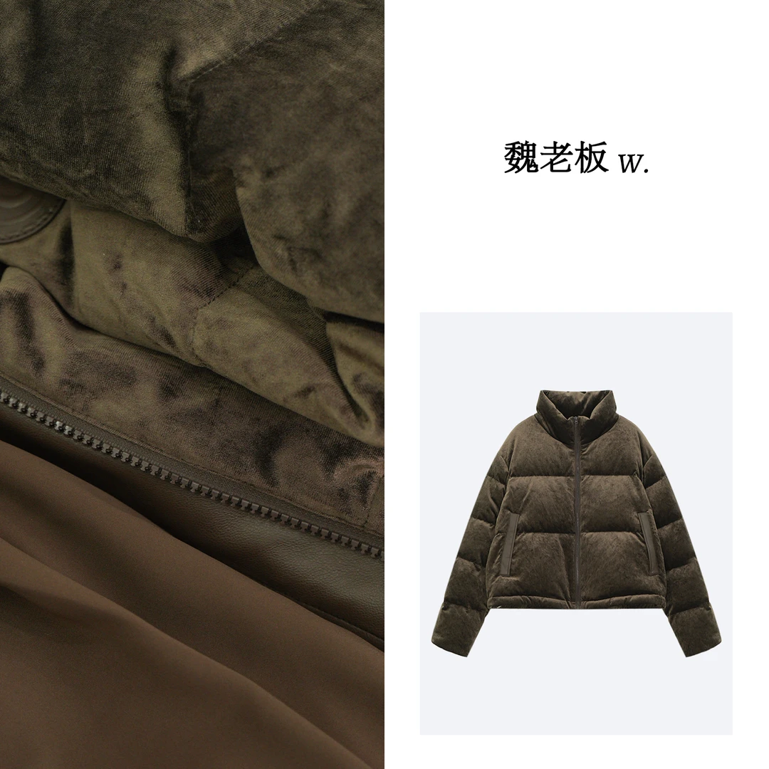 W.Diva【星空】咖色三醋酸+90白鹅绒立领保暖鹅绒面包服女4C2824150