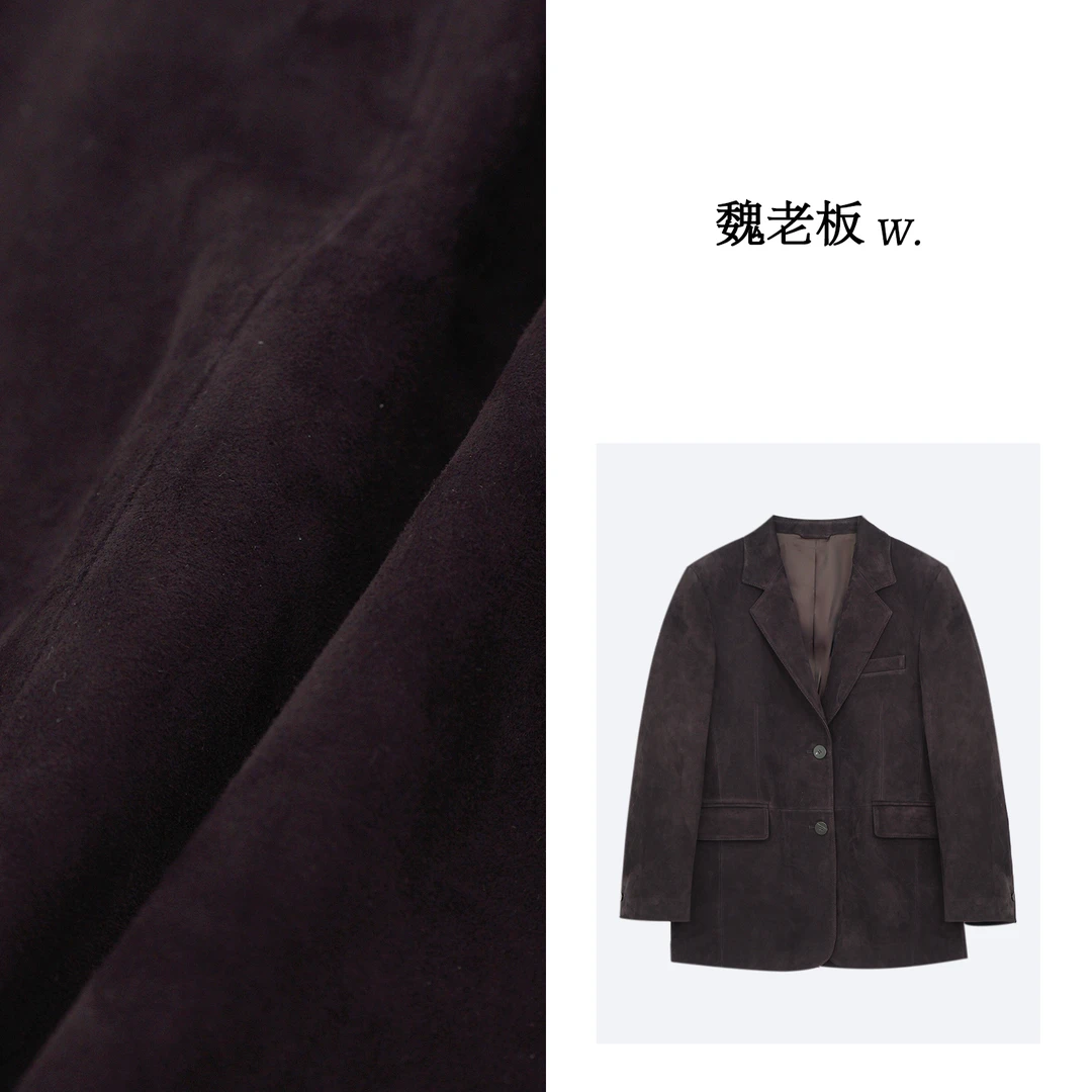 W.Diva【那不勒斯】高奢哑光柔雾感羊反绒皮品质西装外套3C3063111