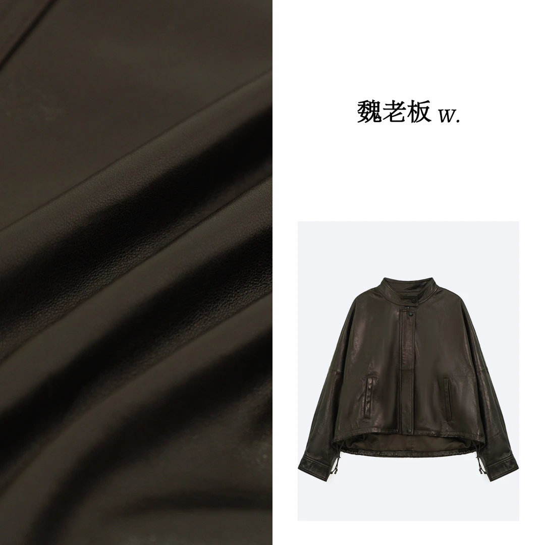 W.Diva【安静】春季半植鞣绵羊皮柔软舒适立领蝙蝠袖外套3C2524067