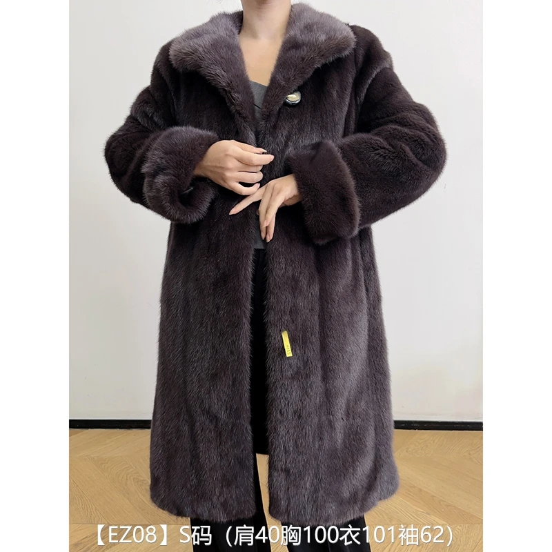 【EZ08】S码 紫灰色全抽长款貂皮大衣皮草外套 翻领挽袖