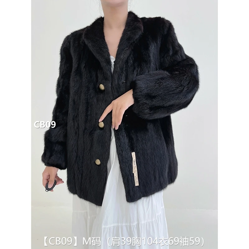 【CB09】M码 红黑色全抽短款貂皮大衣中古皮草 翻立领泡泡袖
