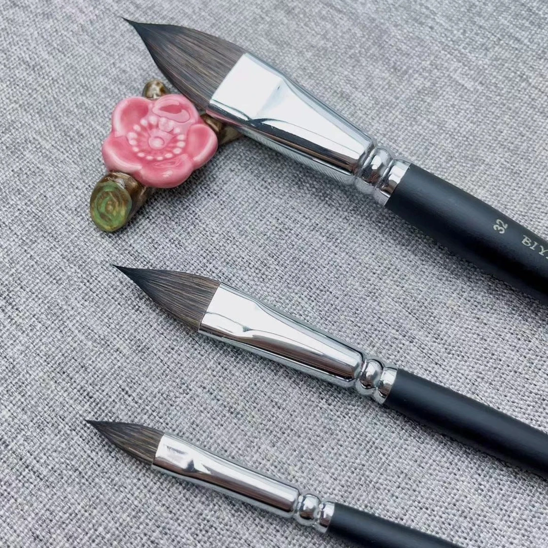 艺笔轩 猫舌笔灰鼠毛水彩画笔尖圆形平峰美术手绘画笔水彩必备