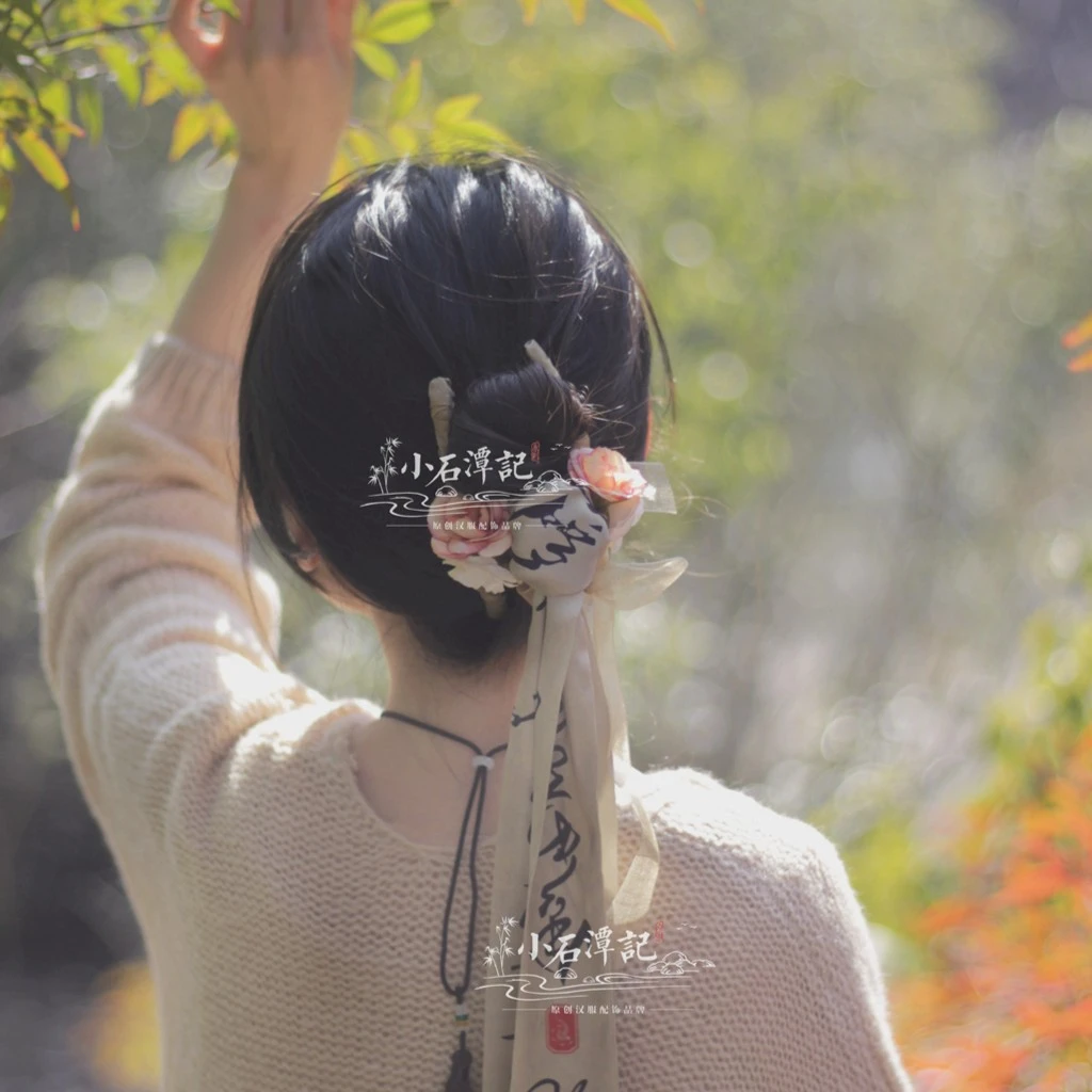 复古文艺汉服旗袍配饰发饰禅意新中式诧寂风抓夹书法发带清冷感