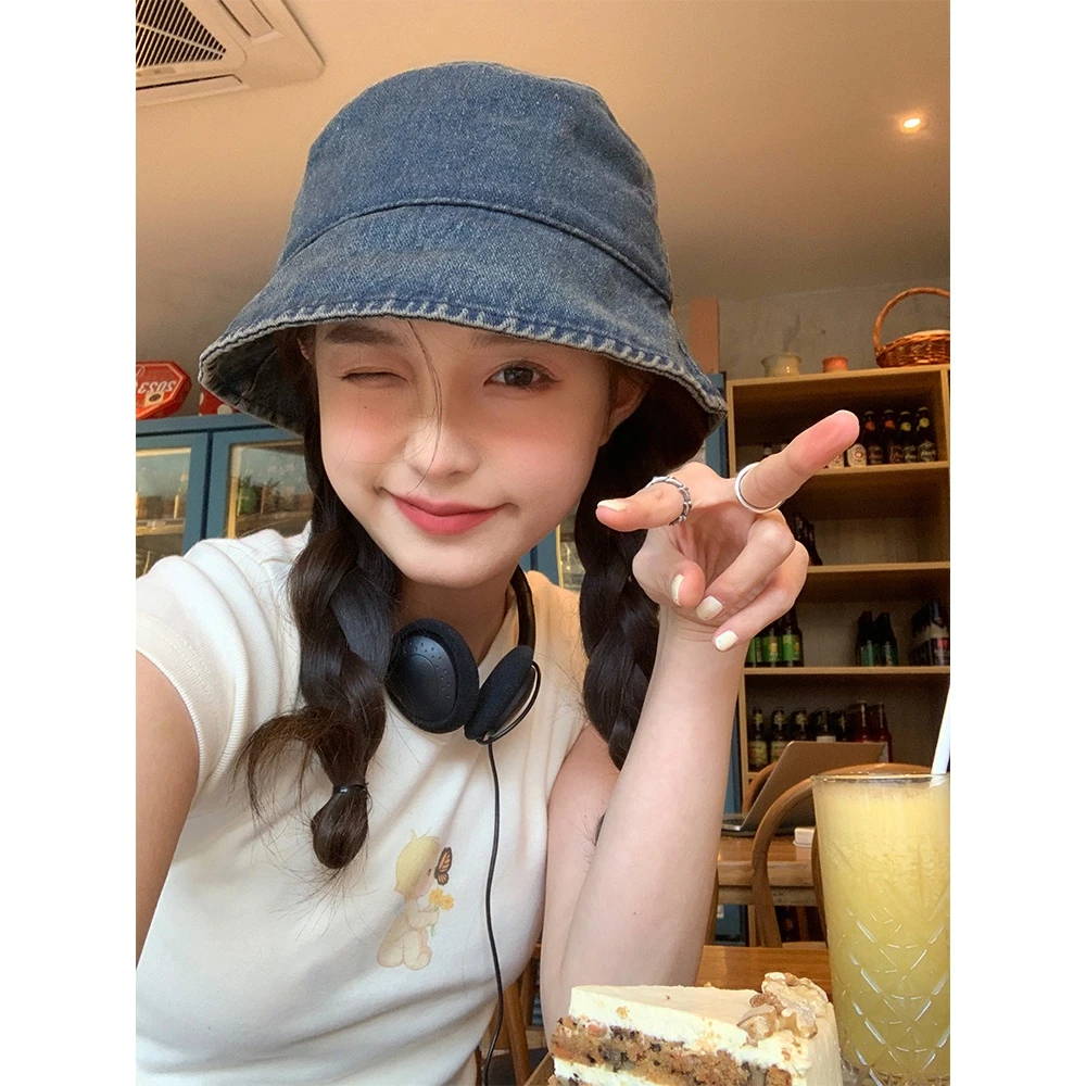 【我的头不圆】做旧牛仔渔夫帽春夏薄款盆帽百搭水桶帽子女秋