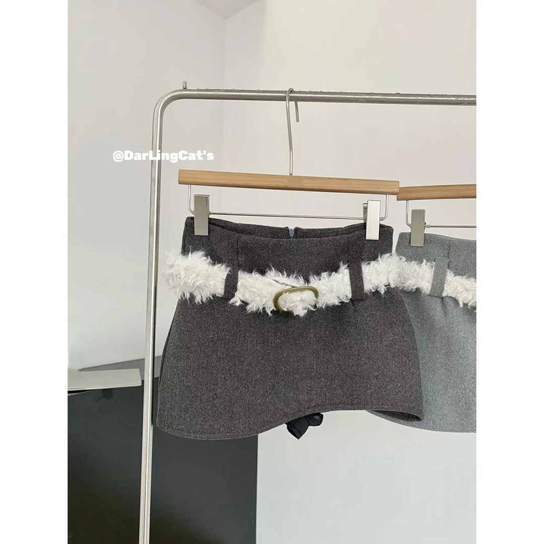 大脸喵 腰系烙印 2025春款配毛毛腰带辣妹纯欲设计感不规则半身裙