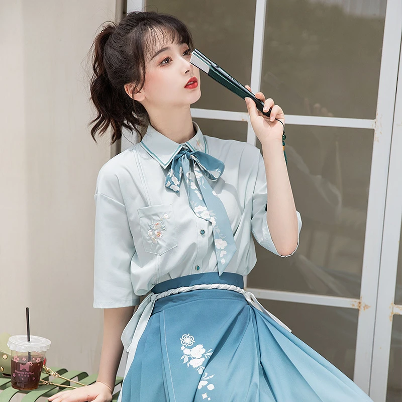 4池夏 南风有信:梨月 衬衫明制八分马面原创改良汉服女夏季汉元素