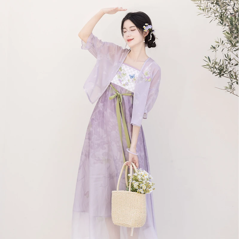 池夏6周年店庆【花间事:葡萄冰柠】汉元素衬衫长裙原创改良汉服女